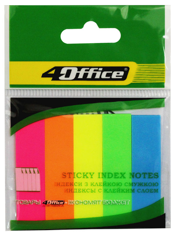 Закладки 4OFFICE (4-435), пластикові, 50х12 мм, (5 кольорів по 20 шт), неонові